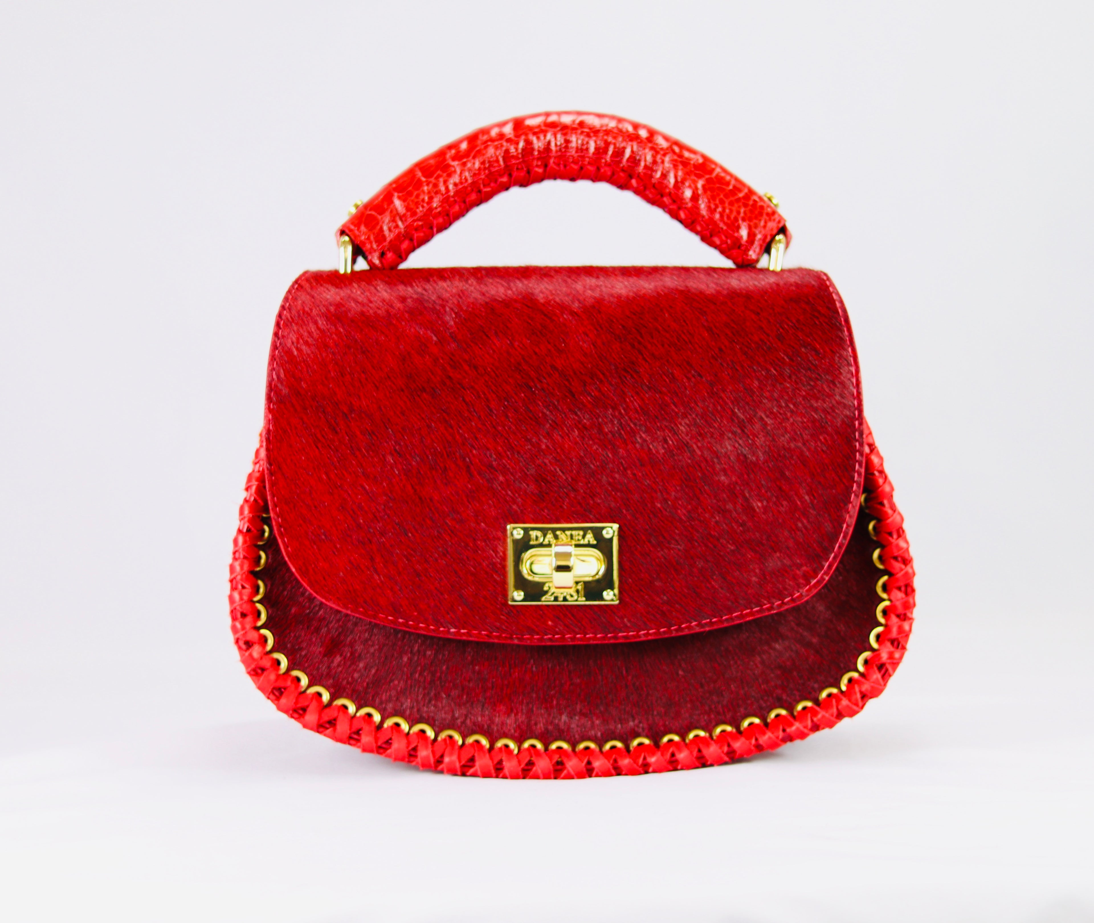 Red Pony Hair and Ostrich Leg Uptown Bag